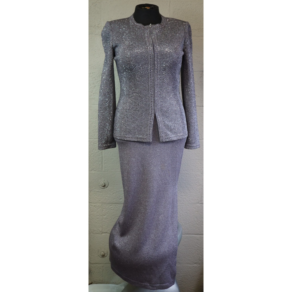 St John Evening Lavender Rhinestone embellished Jacket & Dress combo size 10 / 4